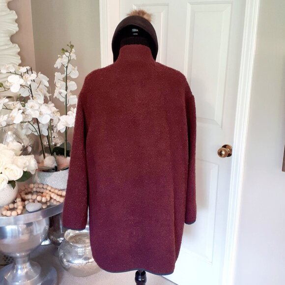 EUC Ter de Caractere burgundy woven coat with black trim & faux fur accents, 6 - Picture 4 of 8